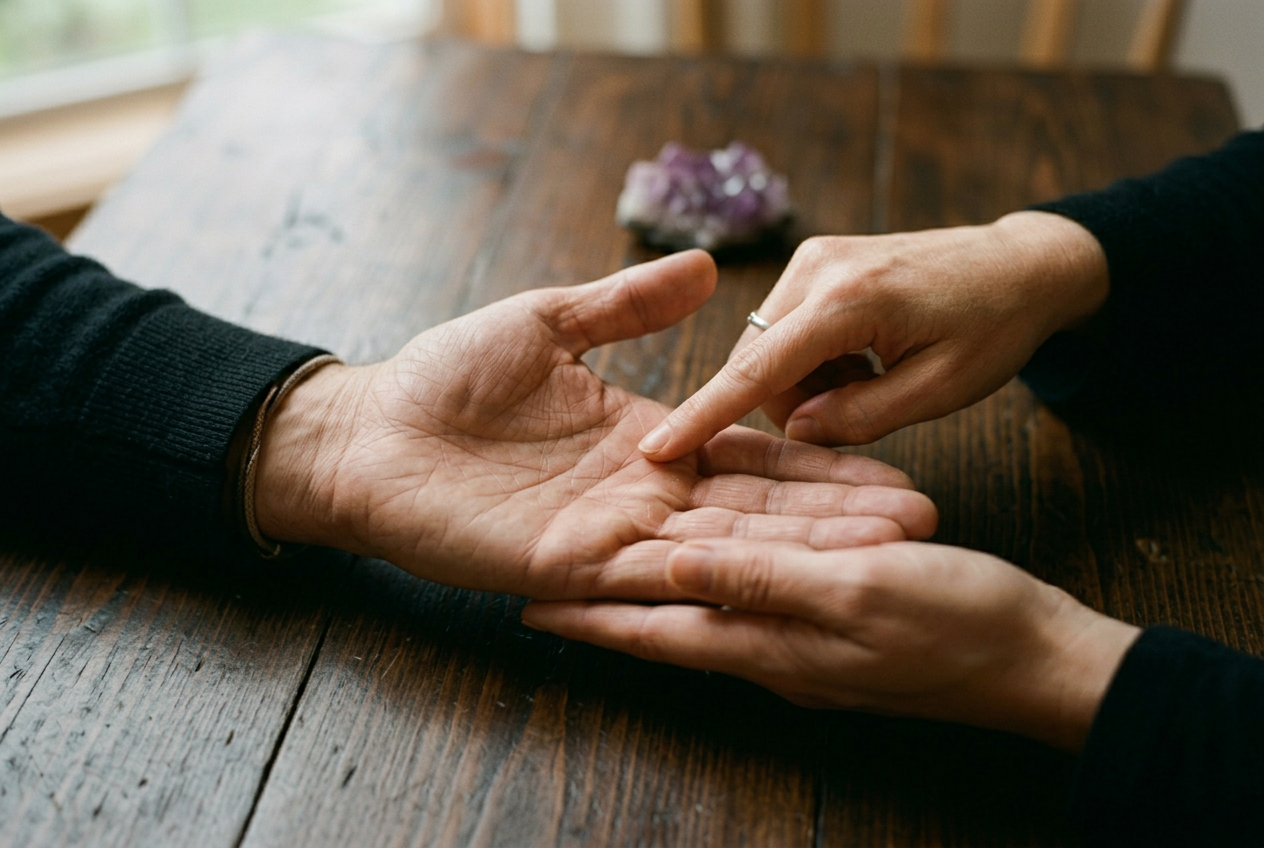 Palm Reading & Palmistry — Anya with a specialized tool in her Del Mar studio
